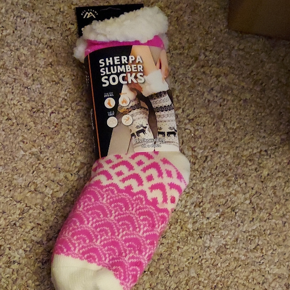 Pink and White Sherpa Slumber Socks